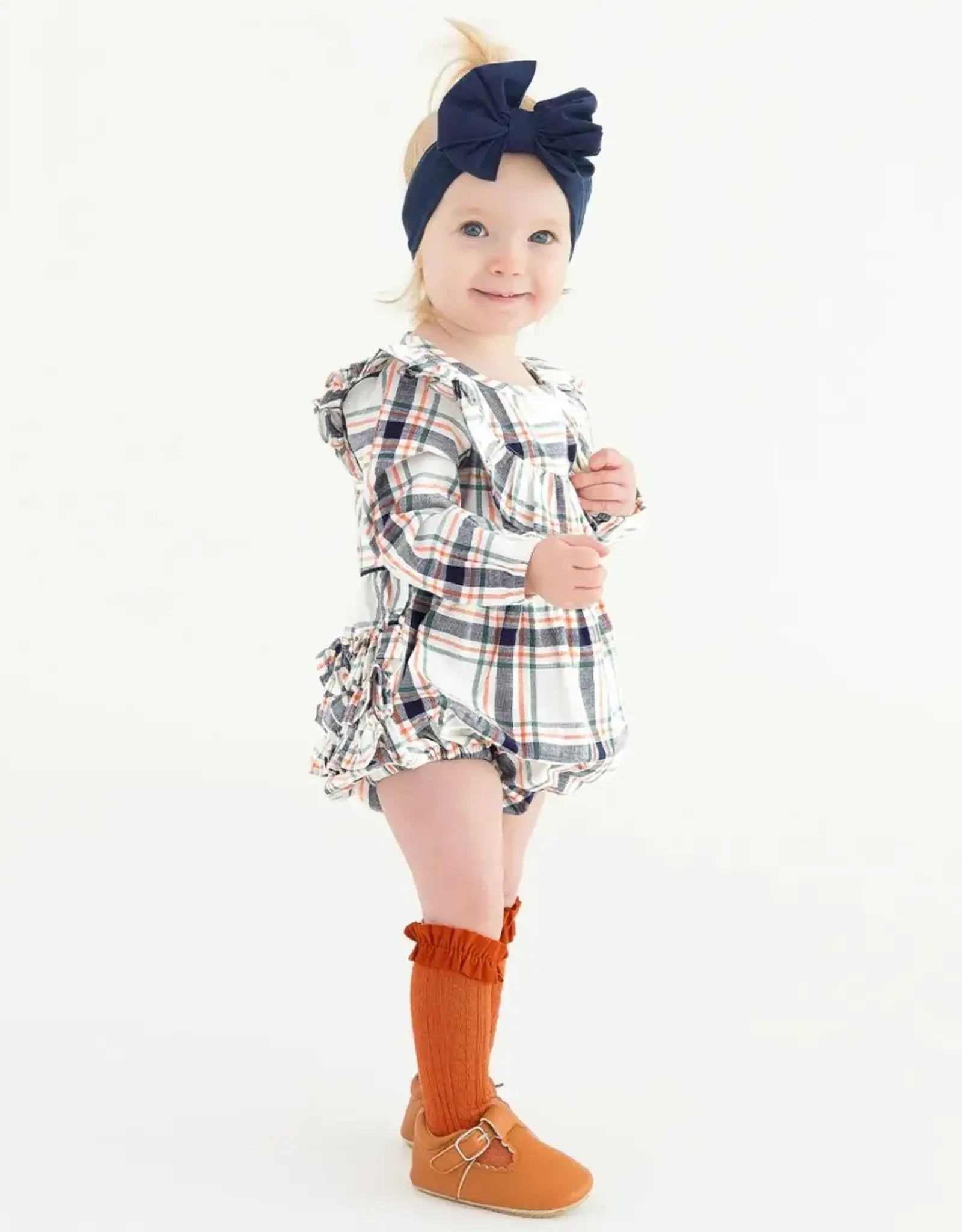 RuffleButts Fall Harvest Plaid Long Sleeve Bubble