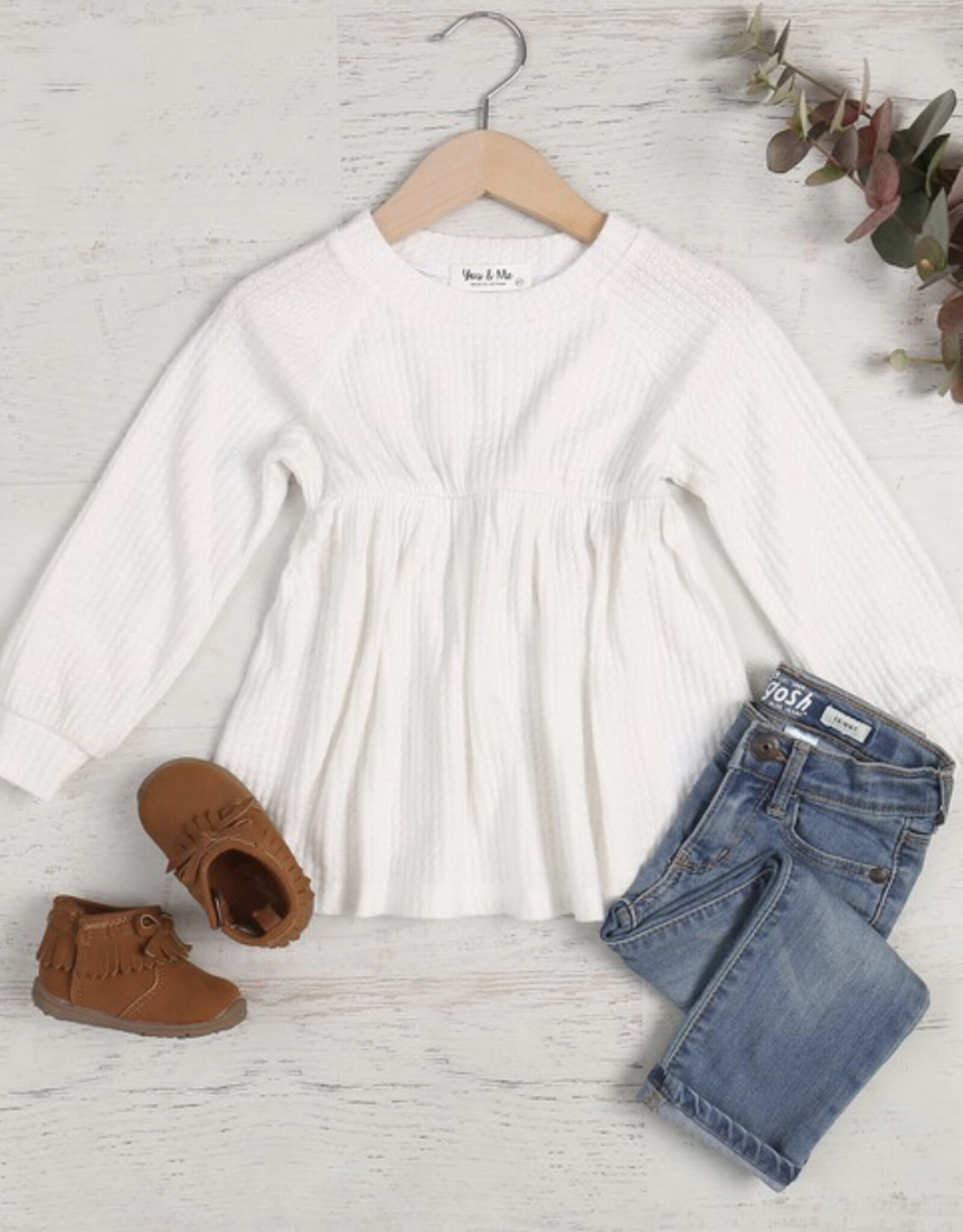 Paisley Waffle Knit Top in Off White