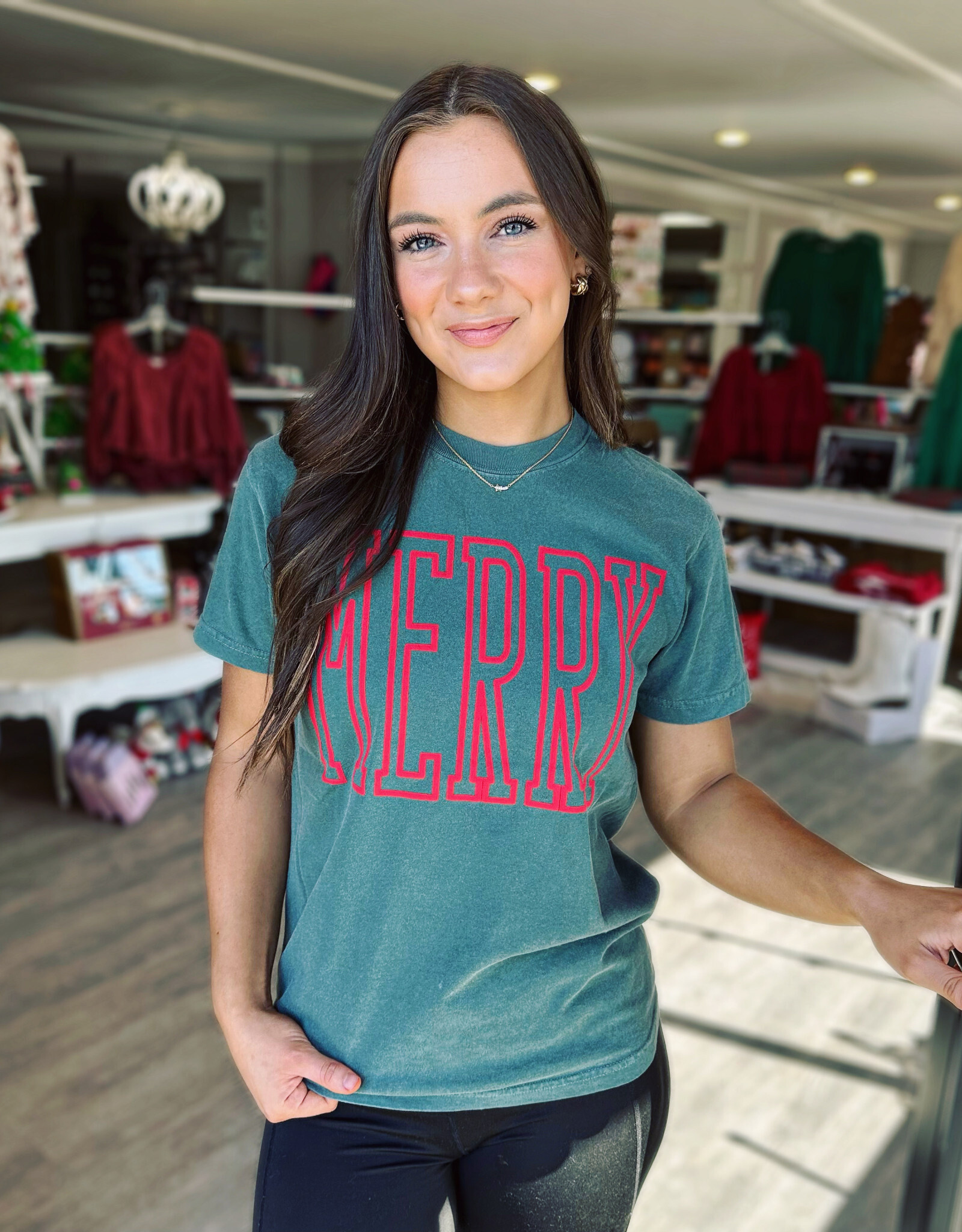 Merry "Puff Paint" Christmas Tee in Green