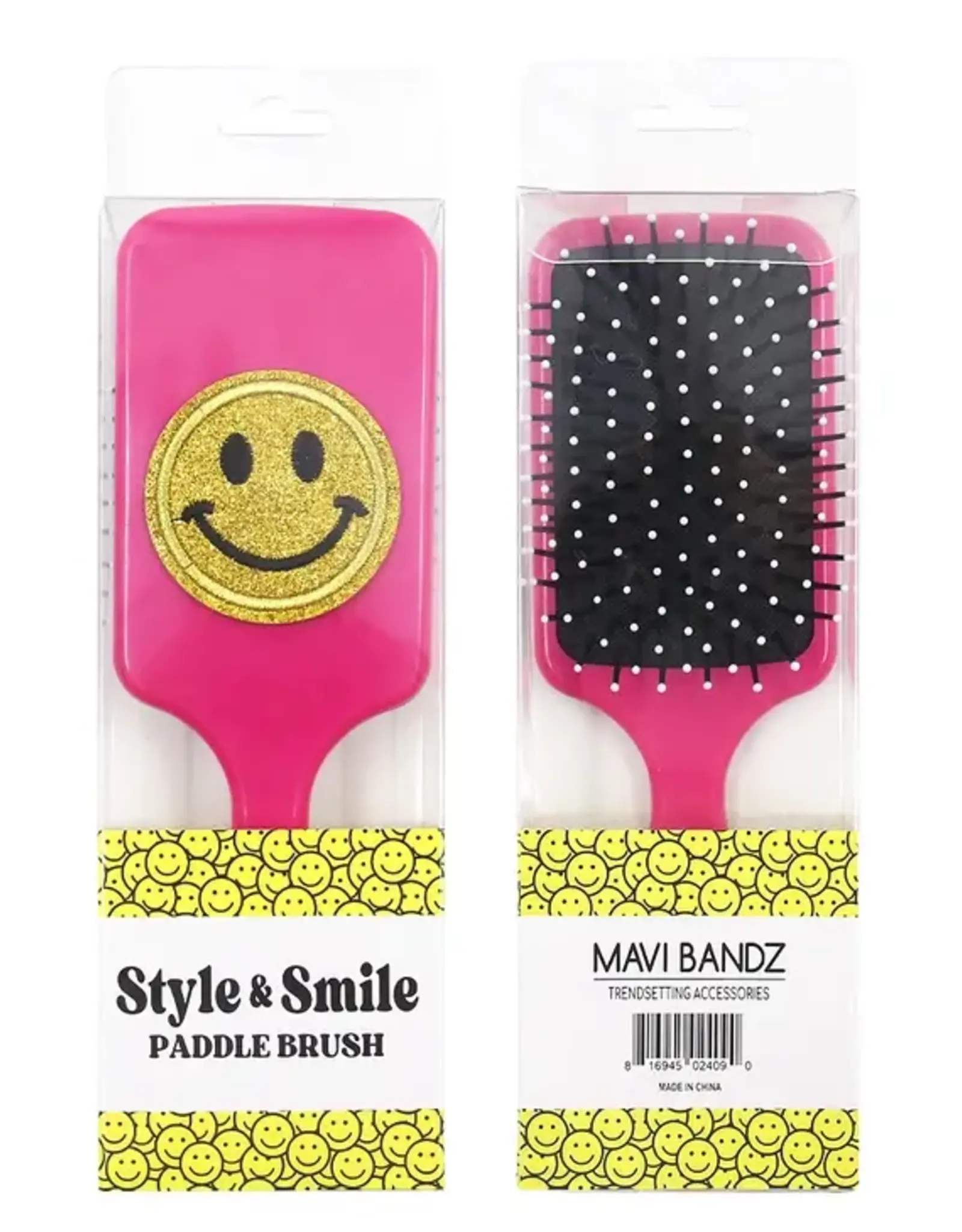 Varsity Smiley Face Paddle Hair Brush