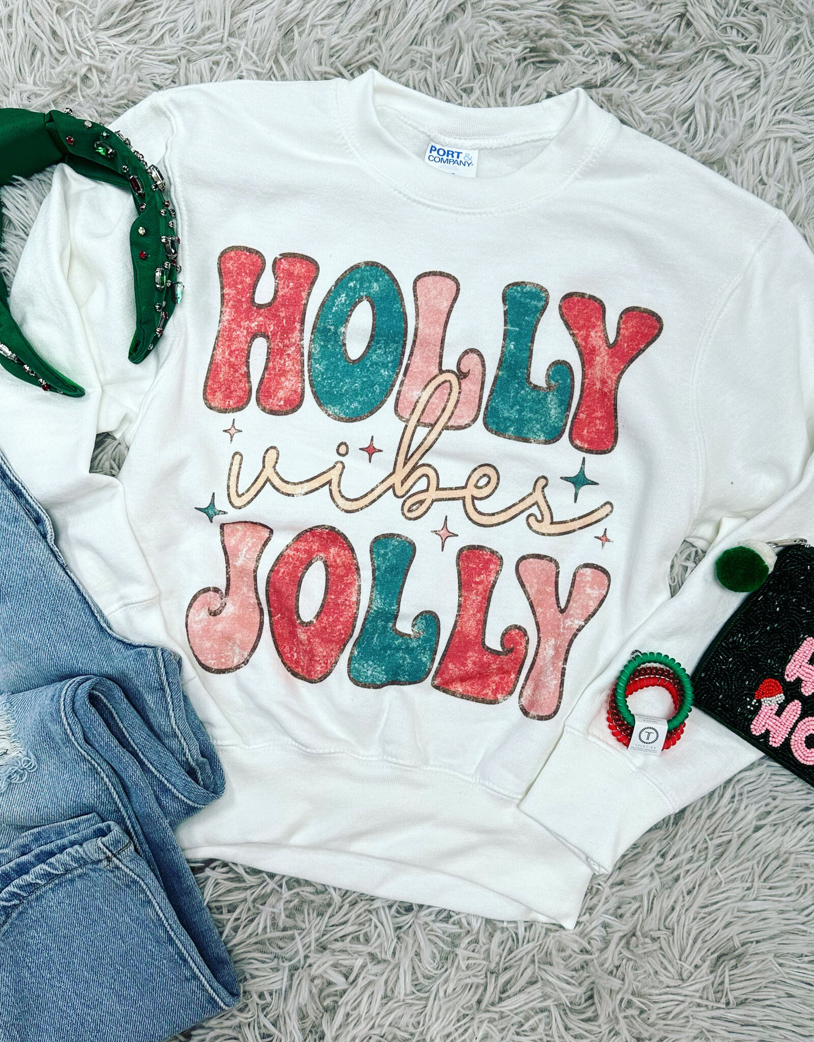 Holly Jolly Christmas Sweatshirt in White