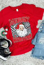 Checkered Merry Christmas Santa Tee in Red