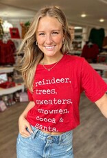 Reindeers, Trees, Sweaters Christmas Tee in Red