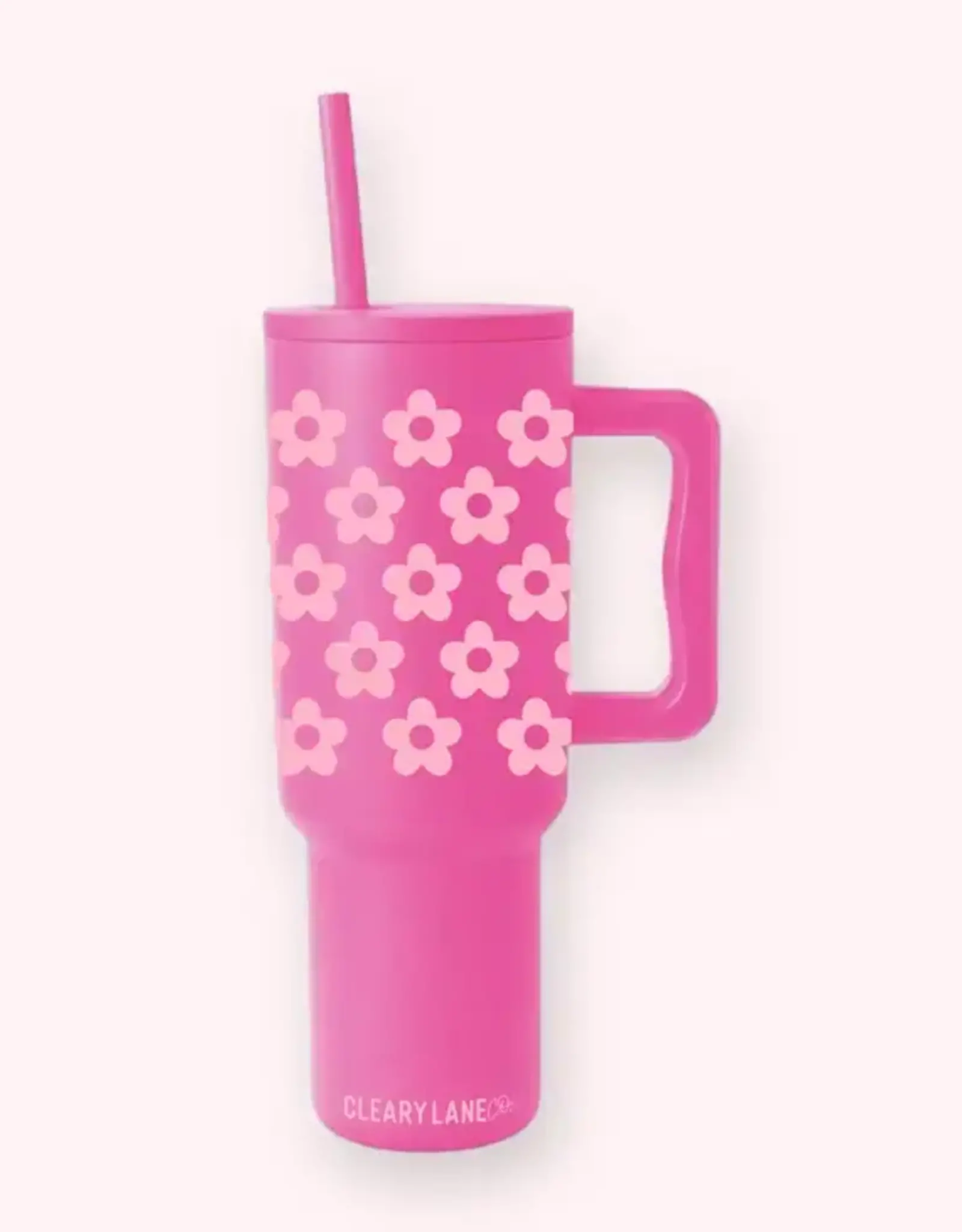 Cleary Lane Tumbler with handle- 40oz Hot Pink Flowers