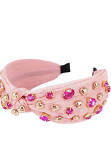 Valentine Crystal/Gold Heart Headband in Pink