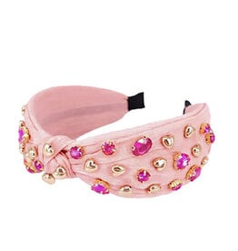 Valentine Crystal/Gold Heart Headband in Pink
