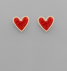 Druzy Heart Earring in Red