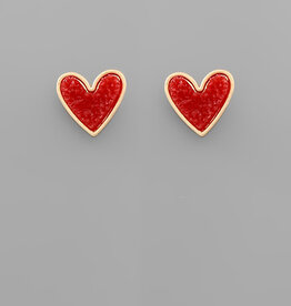 Druzy Heart Earring in Red