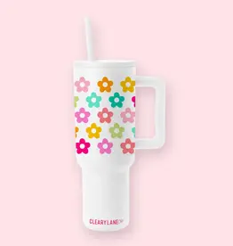 Cleary Lane Tumbler With Handle- 40oz White Rainbow Flowers