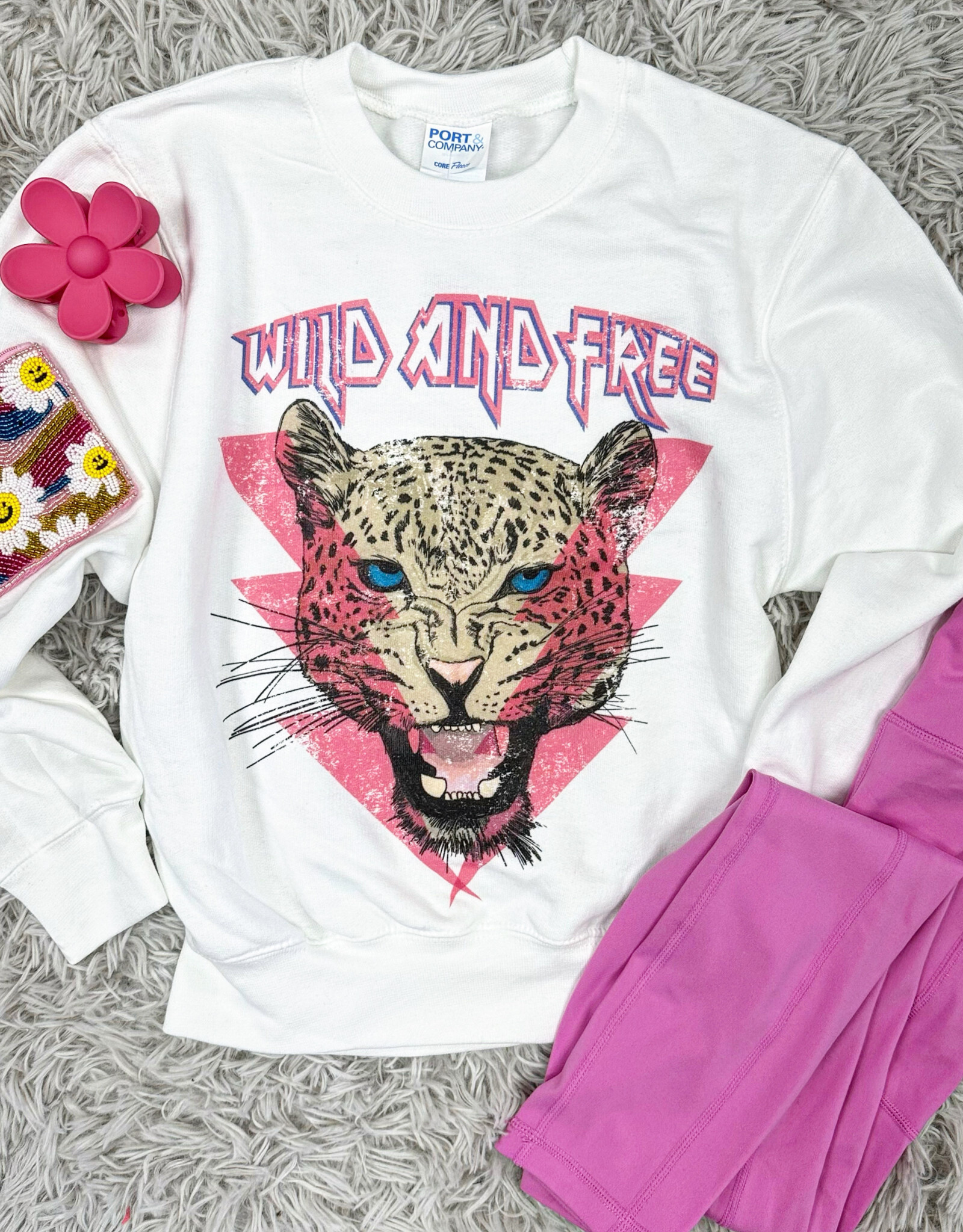 Wild and Free Leopard Graphic Sweatshirt in White