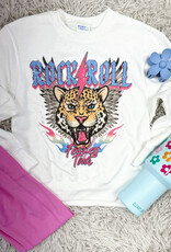 Rock and Roll Leopard Graphic Sweatshirt in White