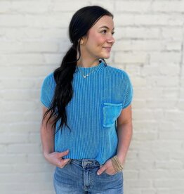 zenana Kristin Pocket Sweater Top in Blue