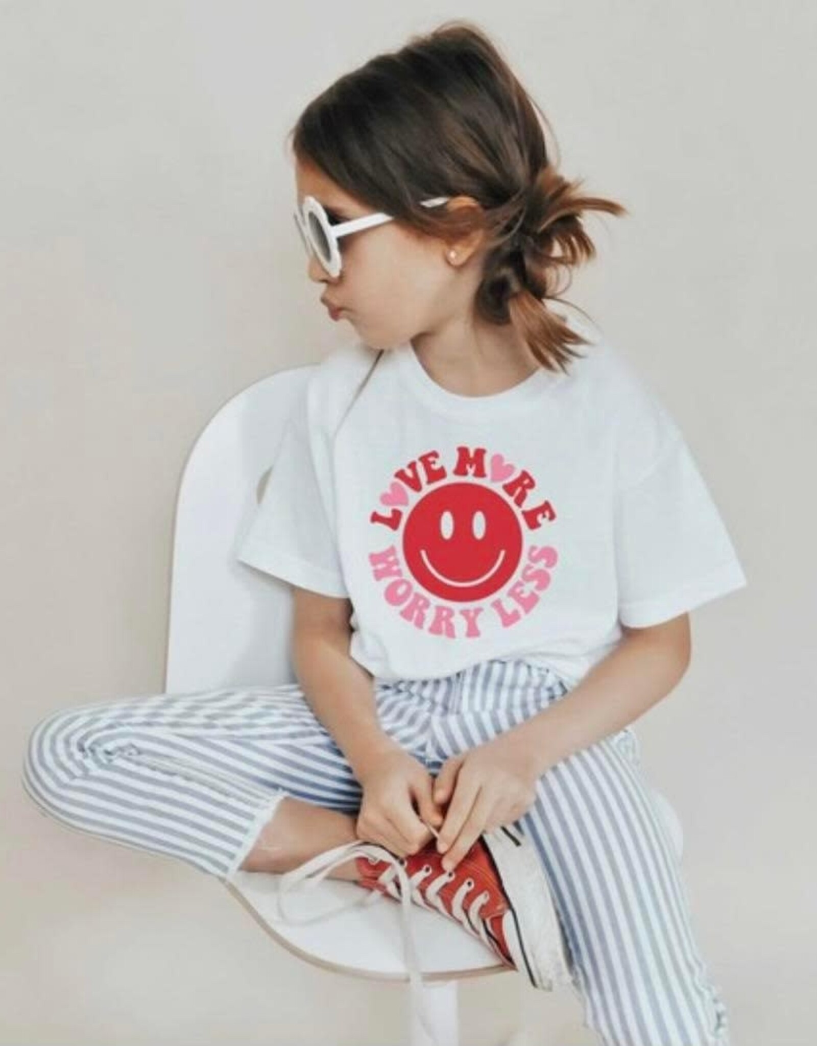 Love More Worry Less Valentine Tee in White