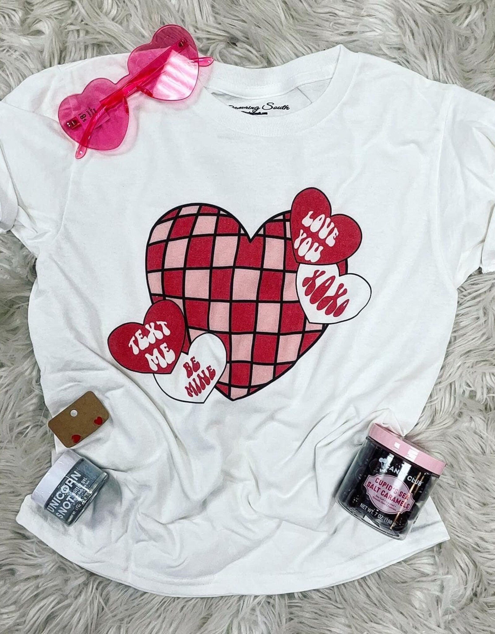 Retro Hearts Valentine Tee in White