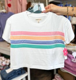 Paper Flower Rainbow Stripe Top in White