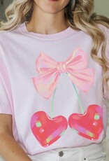 Pink Bow Cherry Graphic Tee in Pink