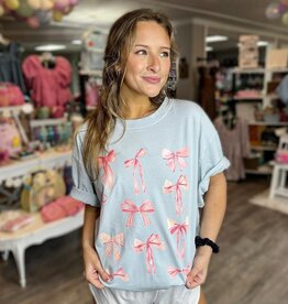 Multi Blue Bow Graphic Tee in Pink