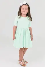 RuffleButts Mint Knit Short Sleeve Twirl Dress