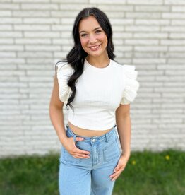 Mittoshop Sara Flutter Sleeve Crop Top in White