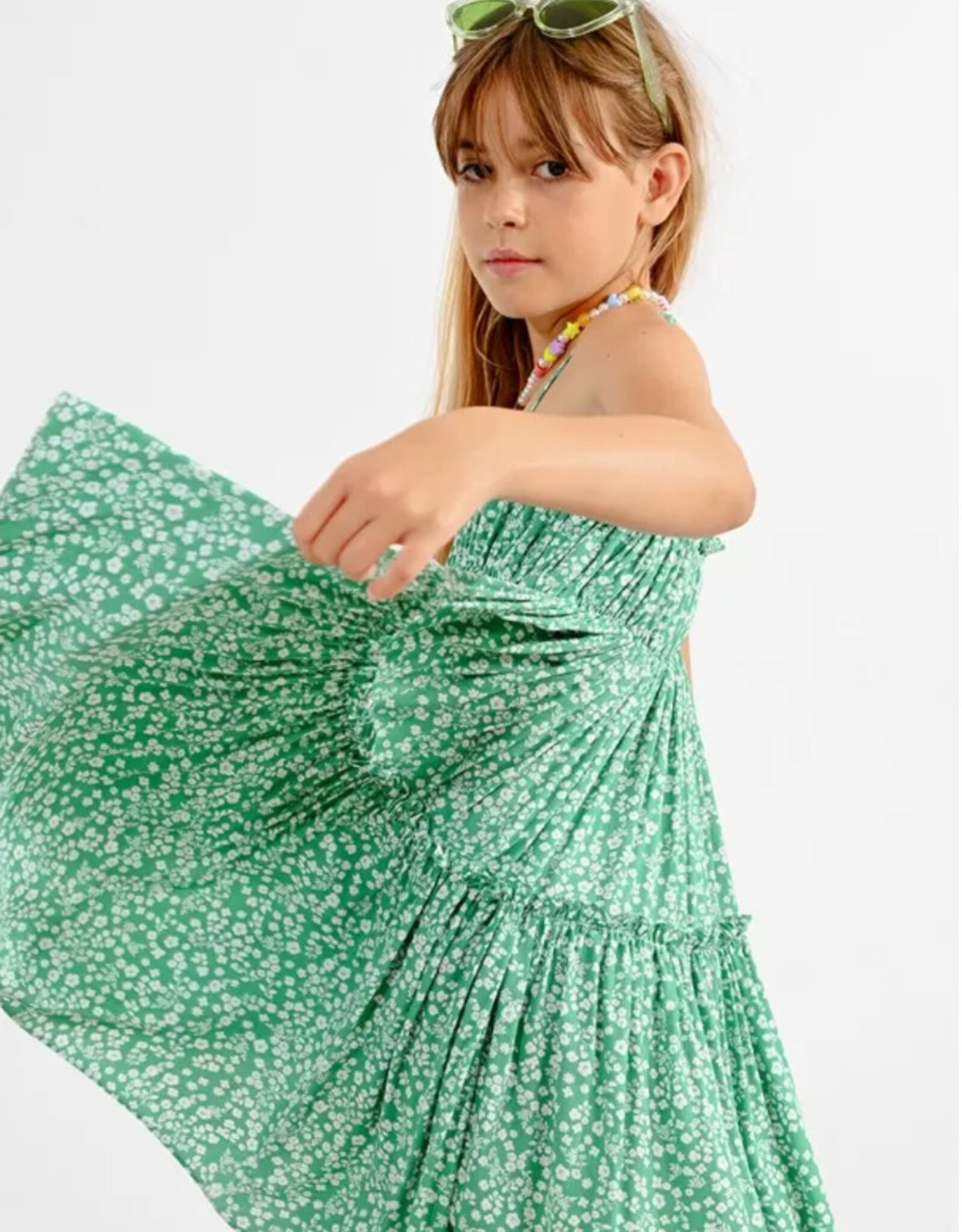 Mini Molly By Molly Bracken Lolli Woven Dress in Green Floral