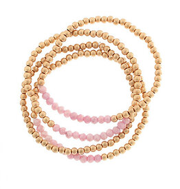 4 row glass bead bracelet set in pink/gold