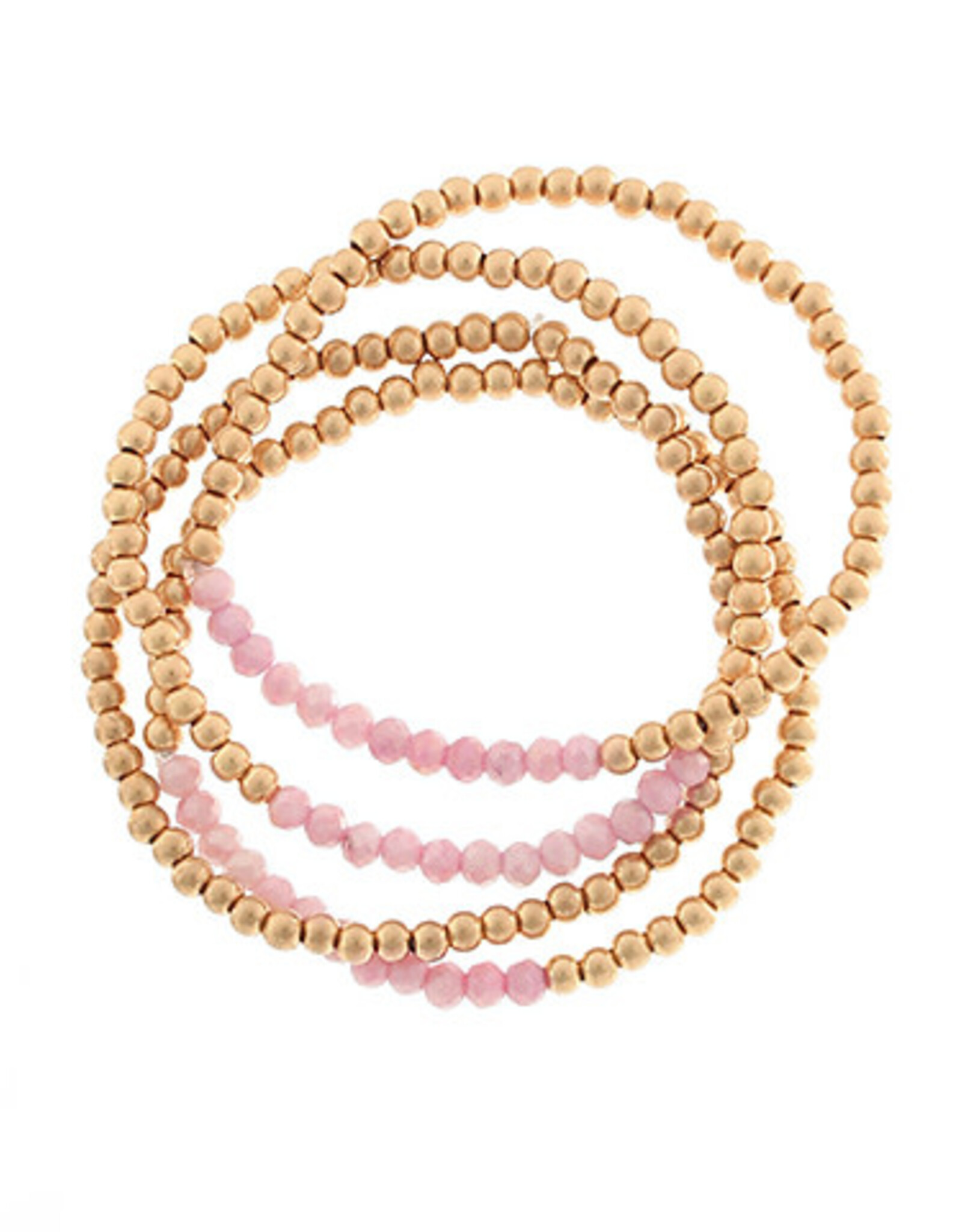 4 row glass bead bracelet set in pink/gold