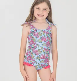 RuffleButts Cheerful Blooms Tie One Piece Swim