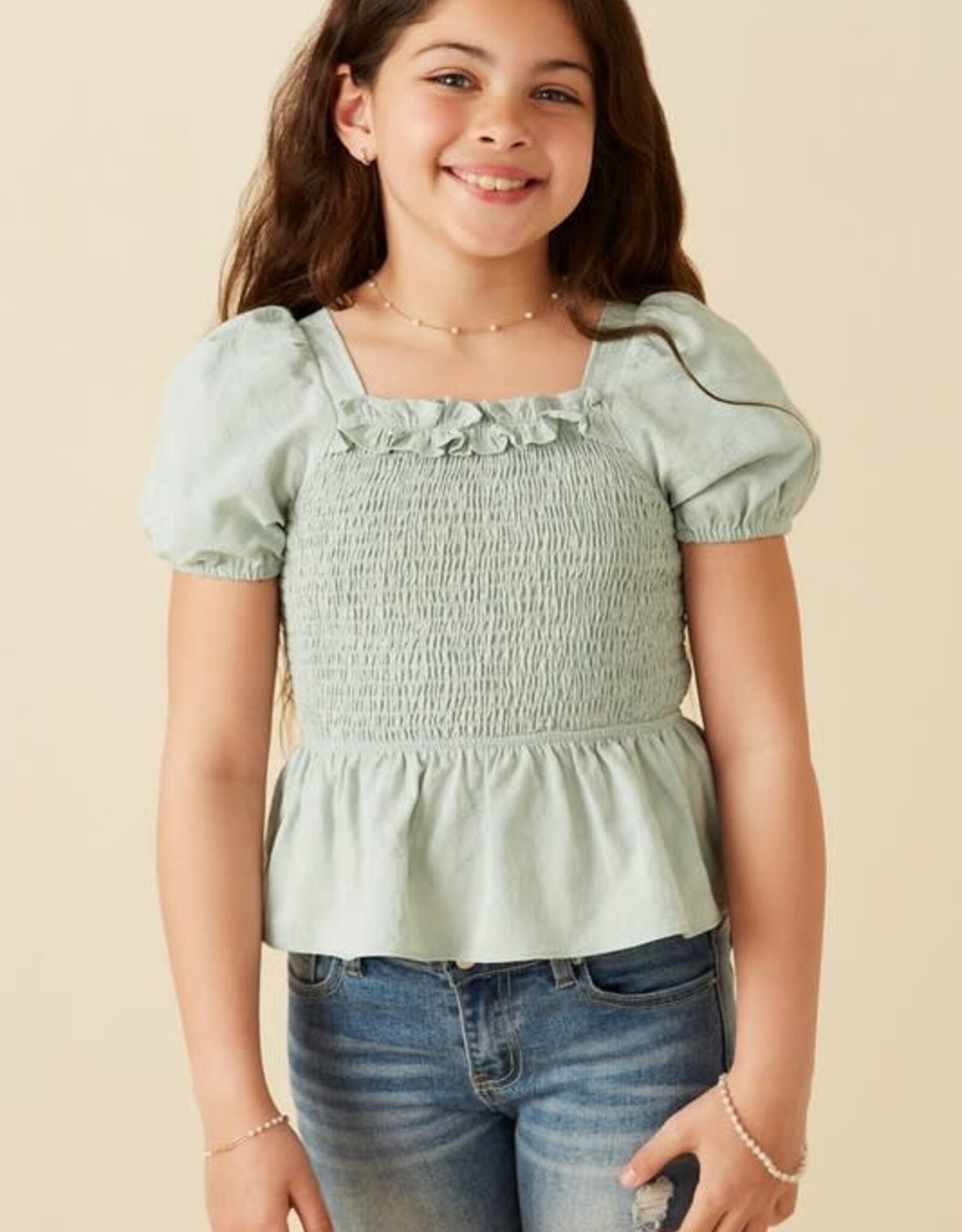 Hayden Anna Smocked Top in Sage