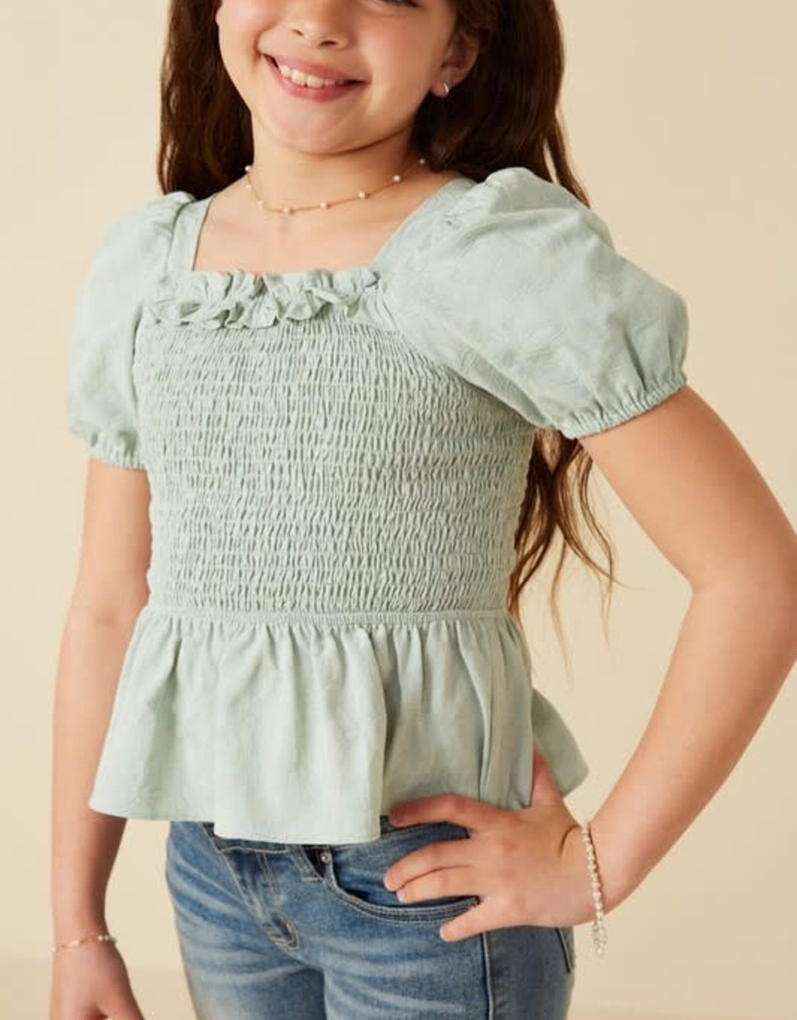 Hayden Anna Smocked Top in Sage