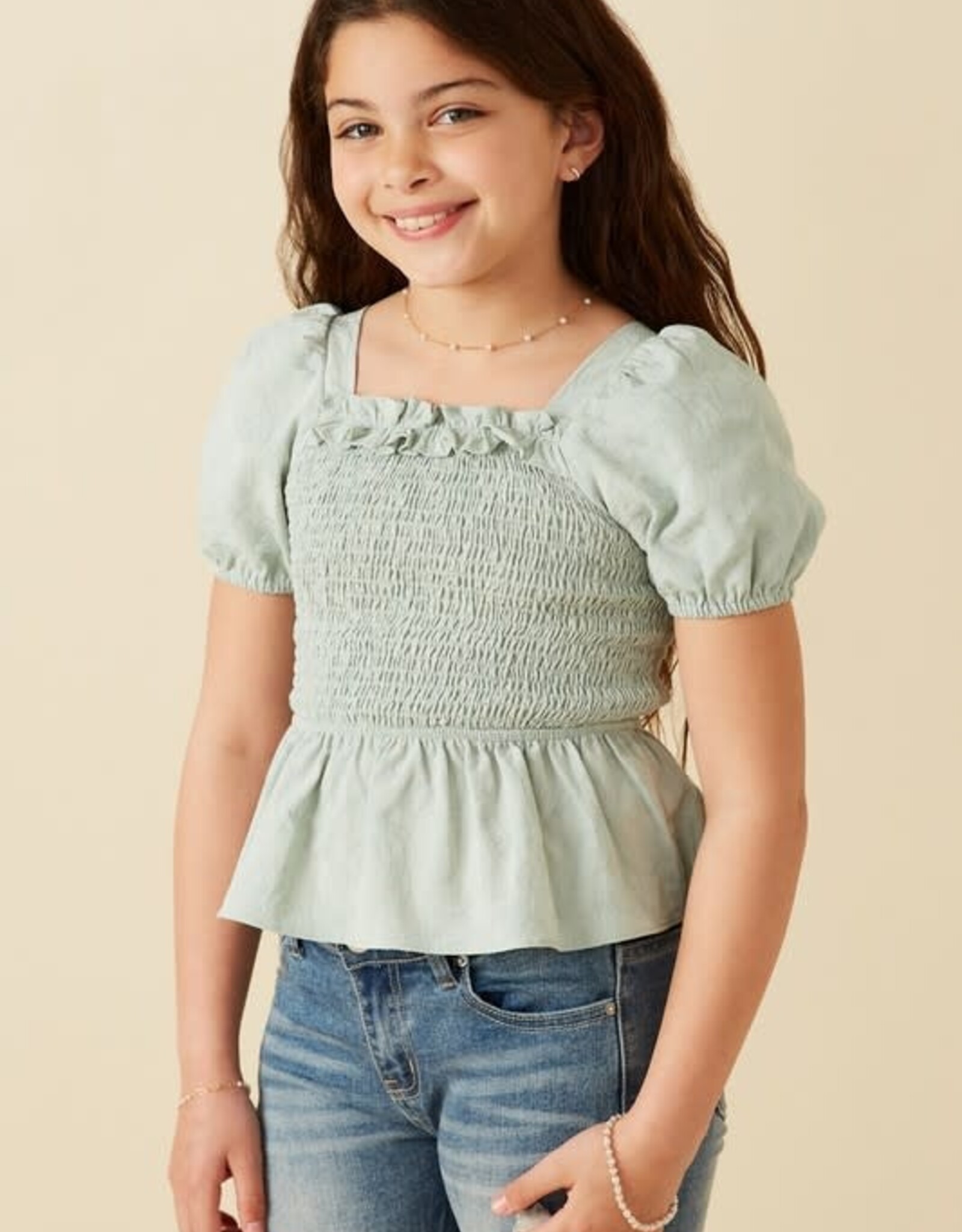 Hayden Anna Smocked Top in Sage