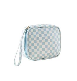 Checker Cosmetic Bag in Blue