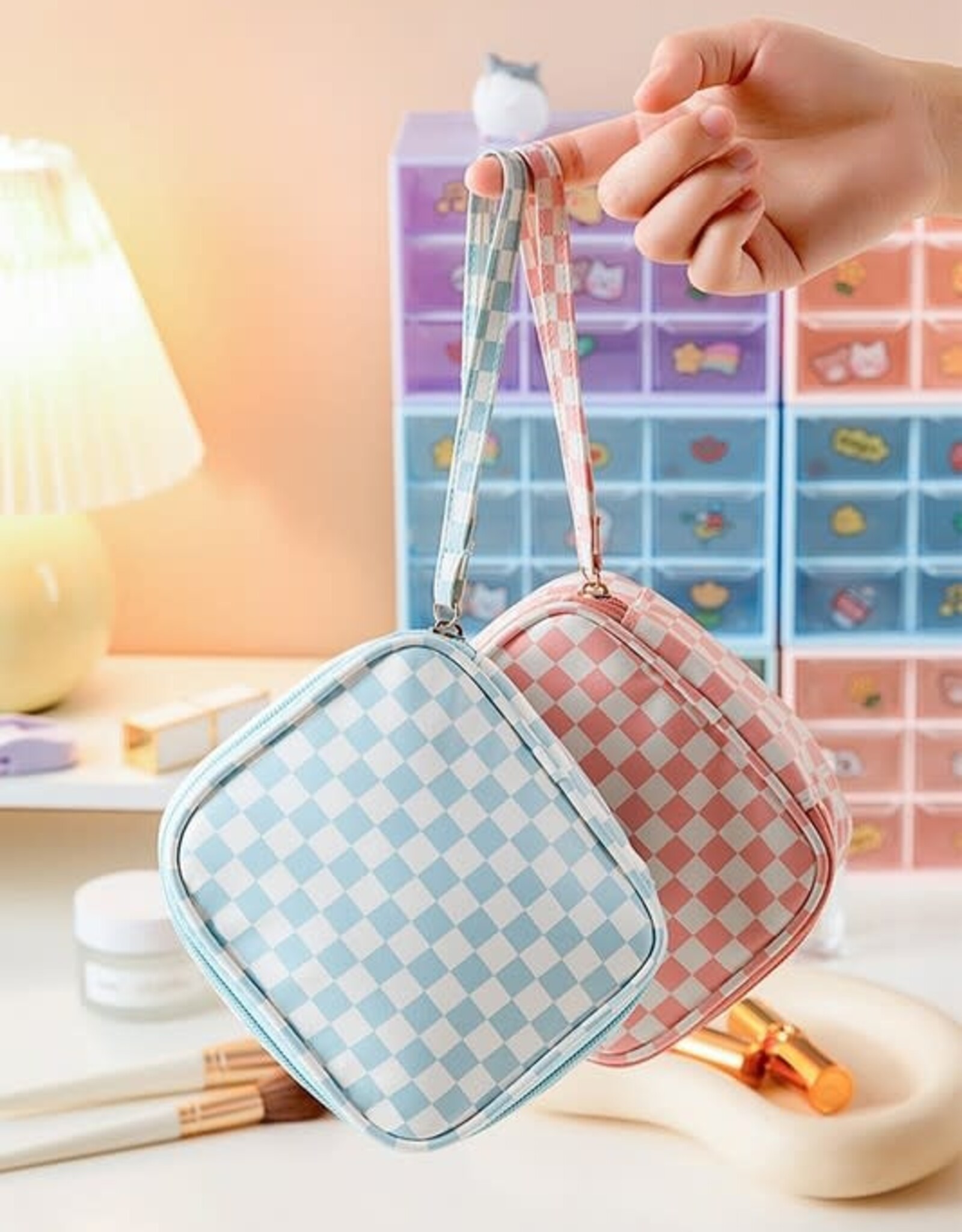 Checker Cosmetic Bag in Blue