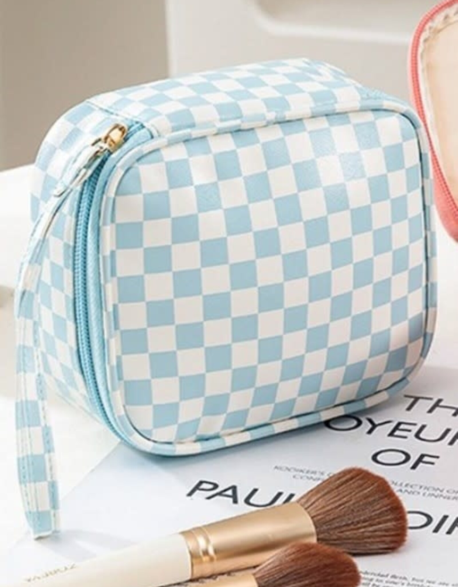 Checker Cosmetic Bag in Blue