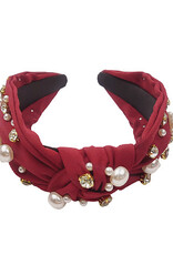 Pearl/Crystal Knot Headband in Burgundy