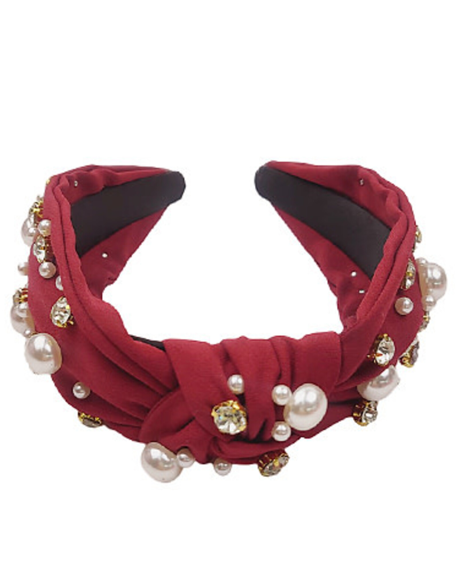 Pearl/Crystal Knot Headband in Burgundy