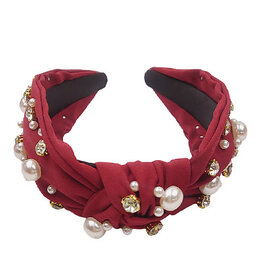 Pearl/Crystal Knot Headband in Burgundy