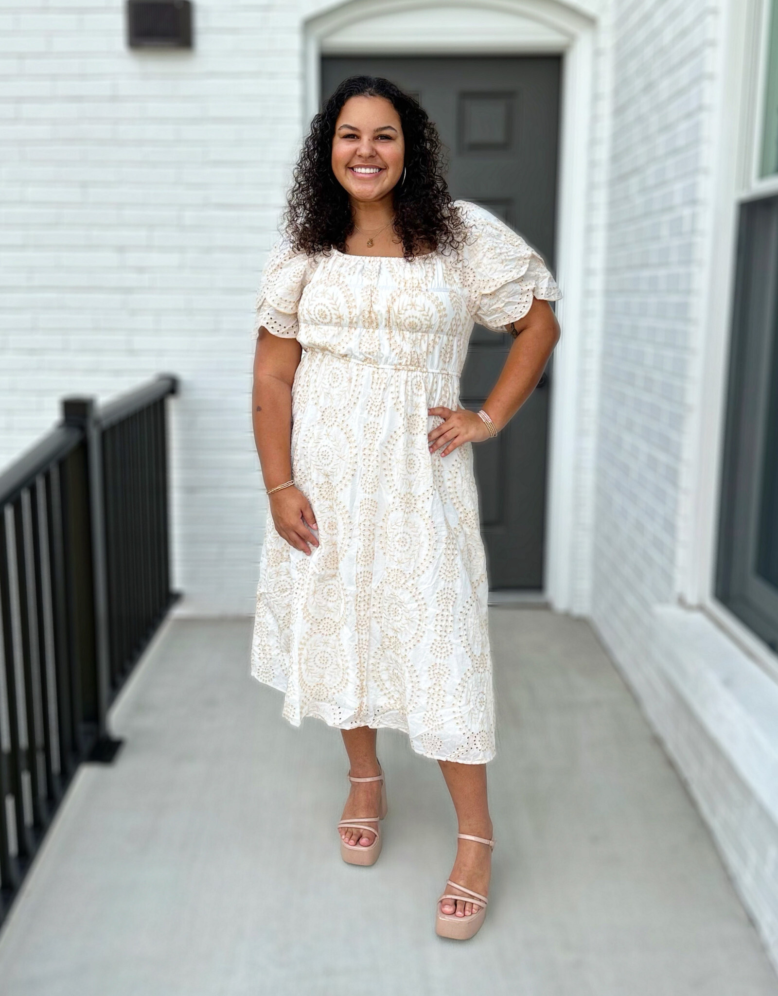 Carly Midi Dress in Cream Floral Marlee Janes
