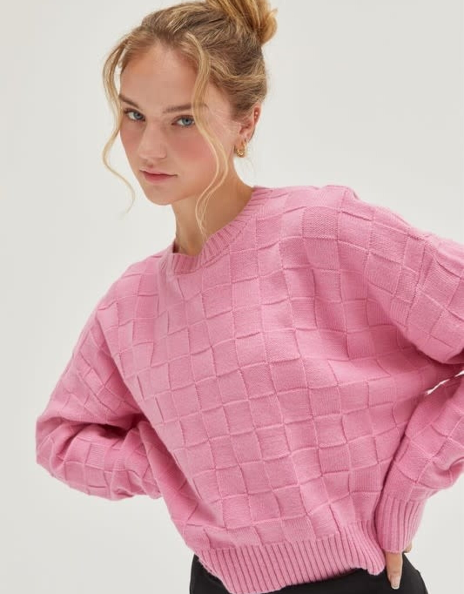 HYFVE Laura Checker Sweater in Pink