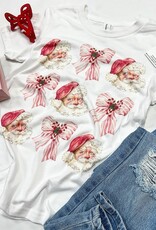 Santa Coquette Bow Christmas Tee in White
