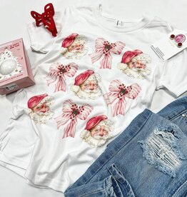 Santa Coquette Bow Christmas Tee in White