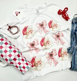 Santa Coquette Bow Christmas Tee in White
