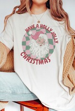 Holly Jolly Santa Christmas Check Tee in White