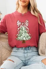 Glitter Bow Christmas Tree Tee in Red