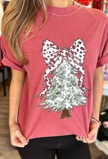 Glitter Bow Christmas Tree Tee in Red