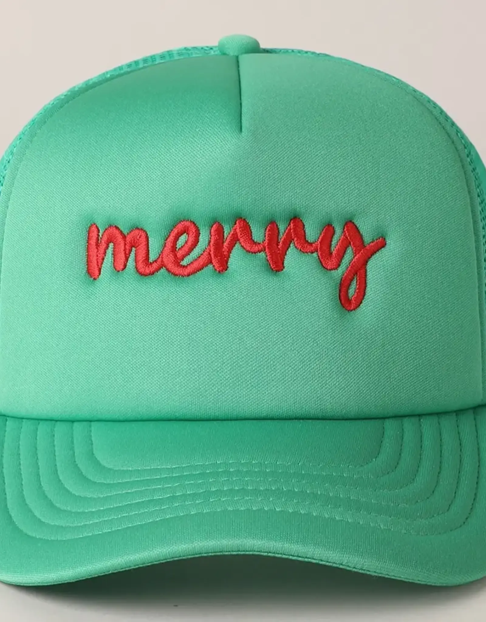 Merry Embroidery  ChristmasTrucker Hat in Green