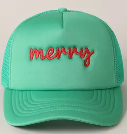 Merry Embroidery  ChristmasTrucker Hat in Green