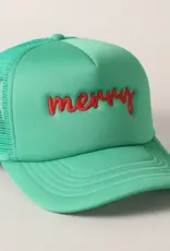 Merry Embroidery  ChristmasTrucker Hat in Green