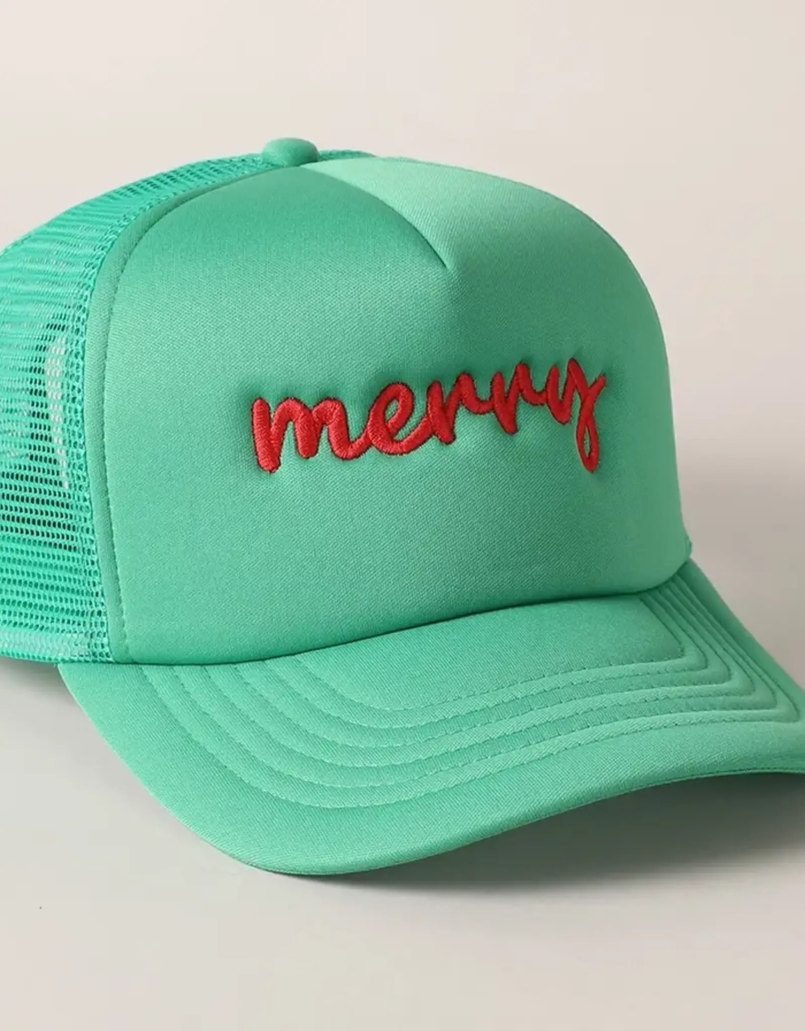 Merry Embroidery  ChristmasTrucker Hat in Green