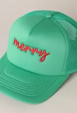 Merry Embroidery  ChristmasTrucker Hat in Green