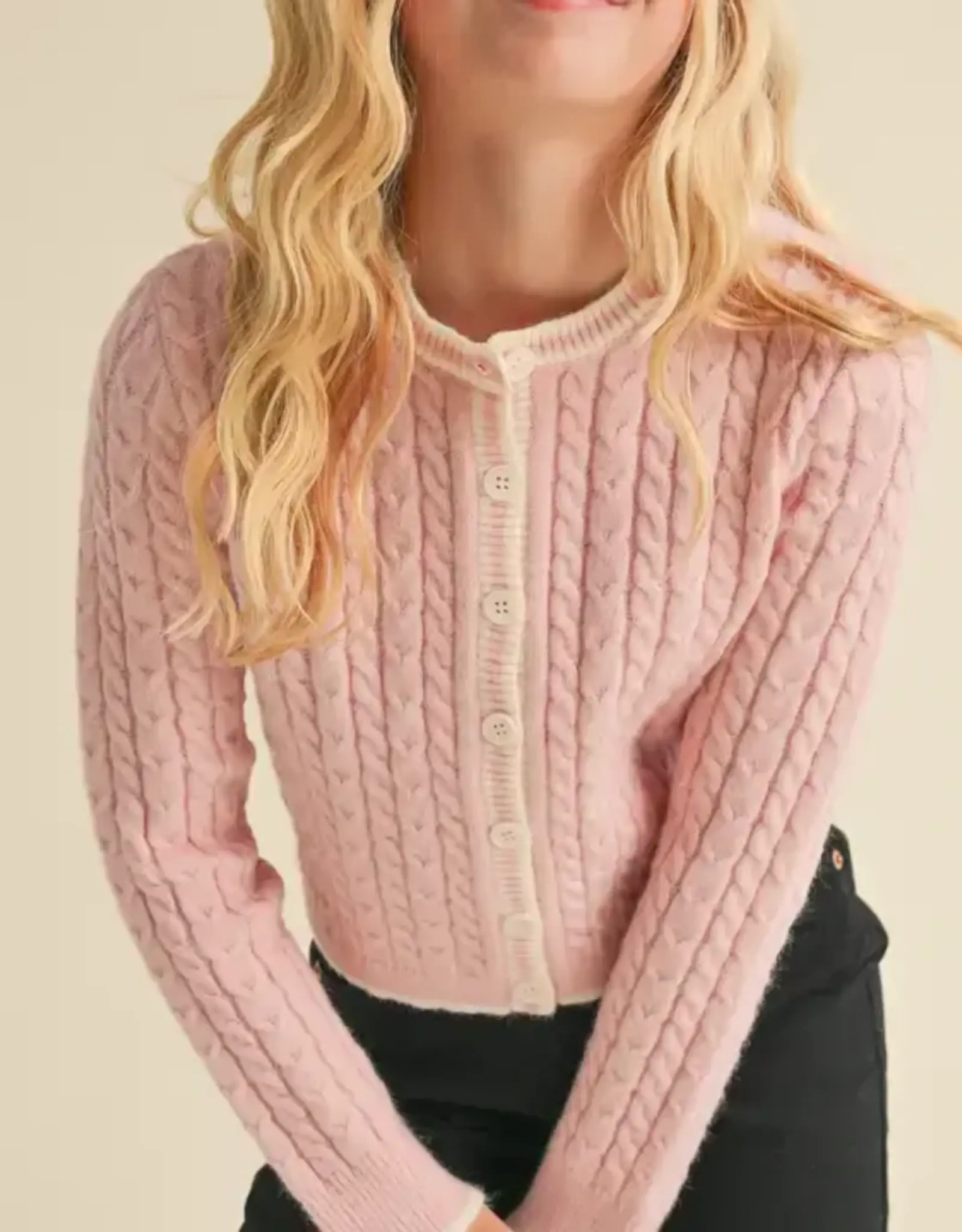 Aubrey Button Cardigan in Pink